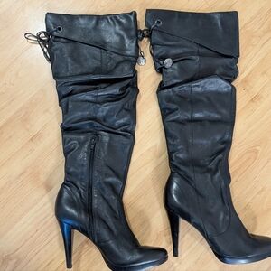 Jessica Simpson Knee High  Sleek Black Heeled Women's Boots Ruched Sexy Fall